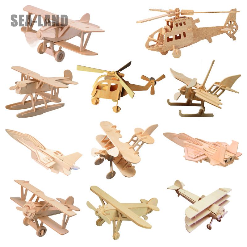 Wholesale 3D Diy Wooden Kids Puzzles Game Toy Aircrafts