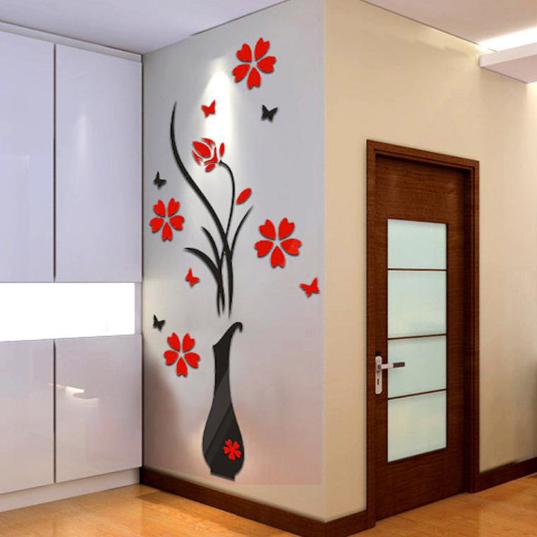 3D DIY Vase Flower Tree Wall Stickers