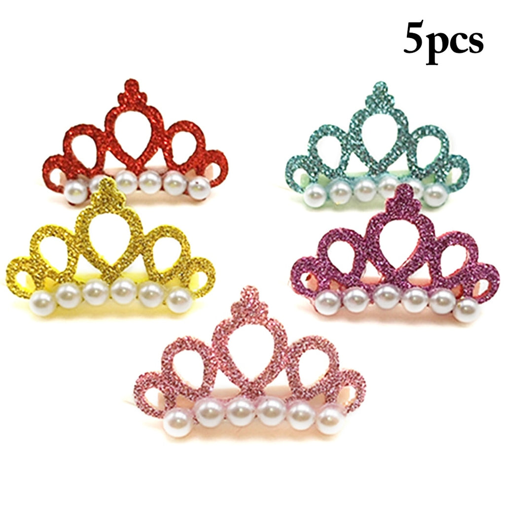 5pcs Small Dogs Faux Pearl Crown Shape Bows Hair Yorkshire Accessories For Pets