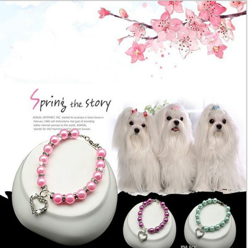 Fashion Pet Collars Puppy Dog Cat Pearl Necklace Love Diamond Pets Dogs Cats Collar & Leads Jewelry