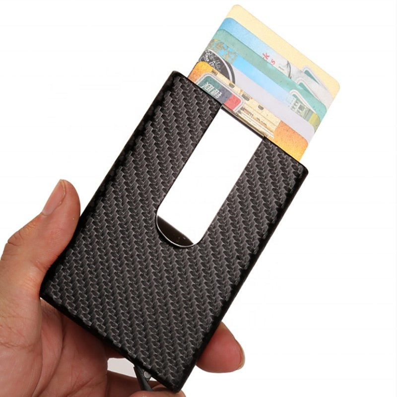 Carbon Fiber PU Leather Metal ID Credit Card Holder Clip wallet