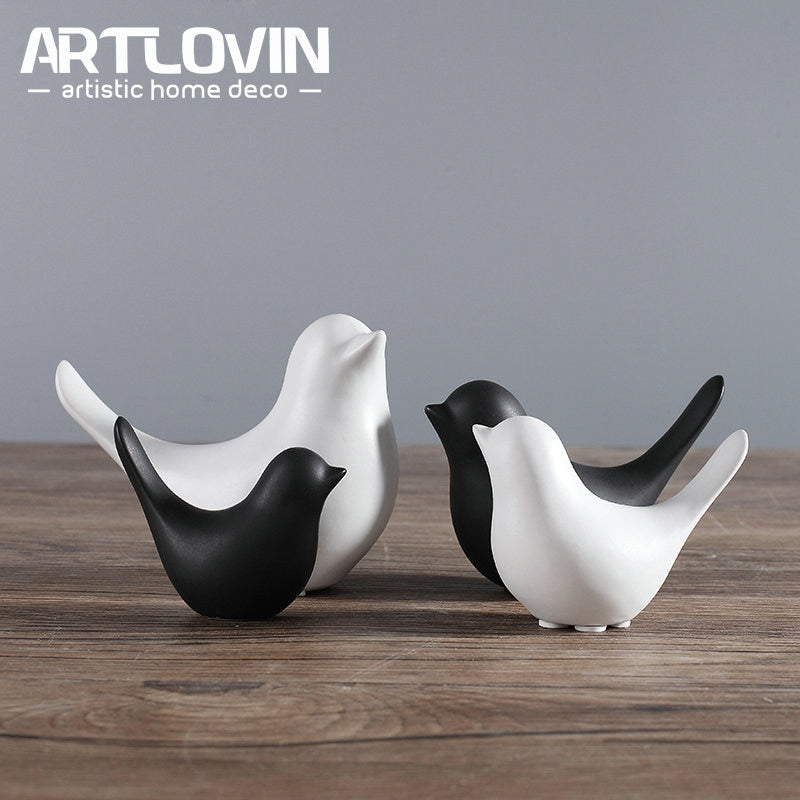 Nordic Creative White Ceramic Bird Figurines Home Decoration