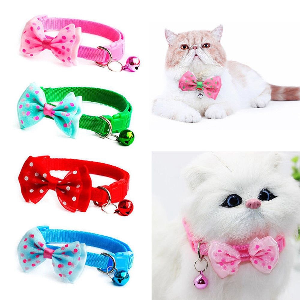 Pet Cat Bowknot Necktie Collar With Bell Adjustable Collar Nylon Collar Puppy Safety Casual Necklace