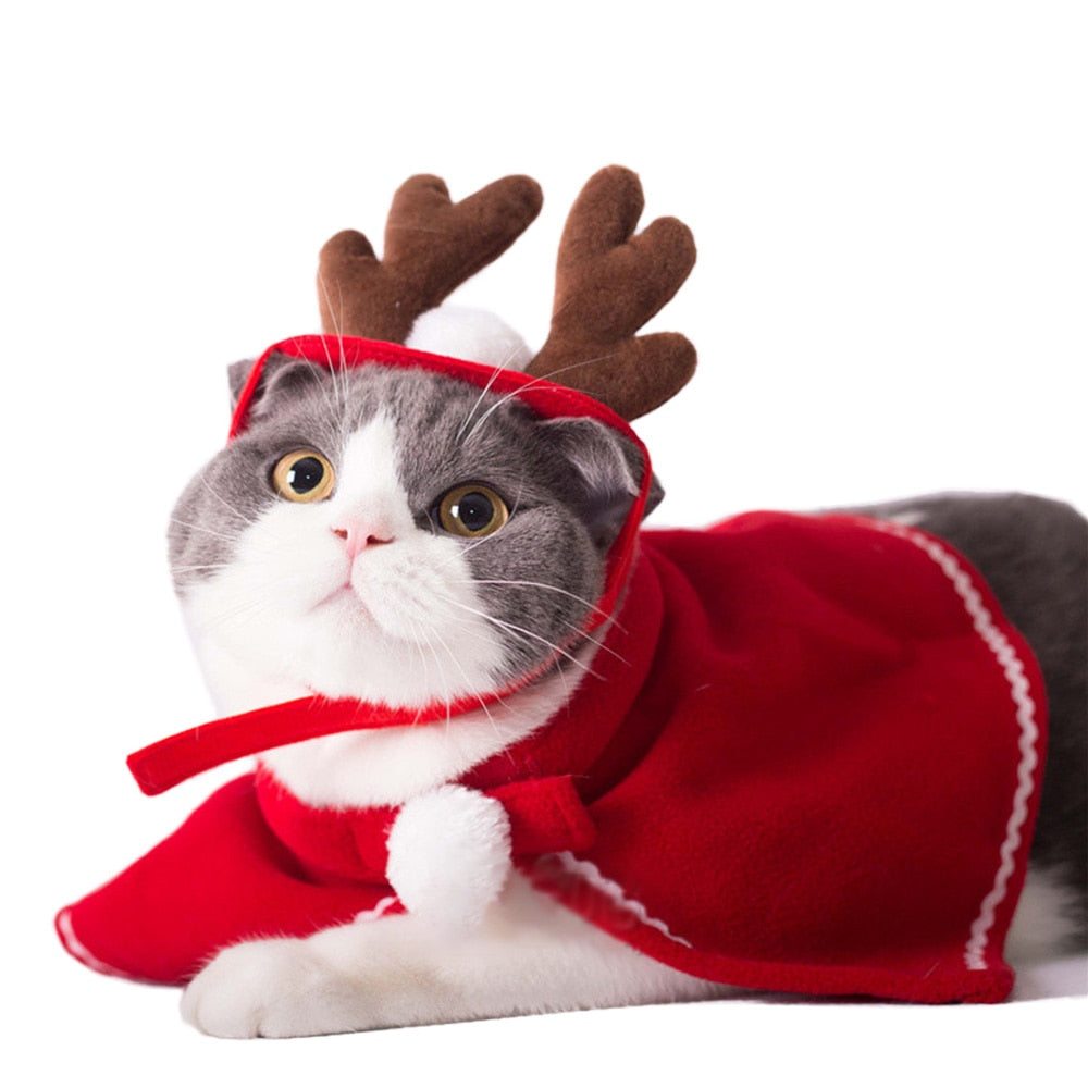 Pet Dog Cat Costume Christmas Antlers Hat Cloak Halloween Disguise Clothes On Pet Accessory