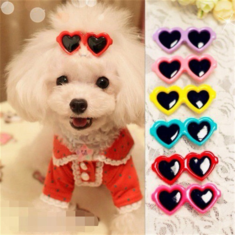 New Pet Lovely Heart Sunglasses Hairpins Pet Dog Bows Hair Clips for Puppy Dogs Cat