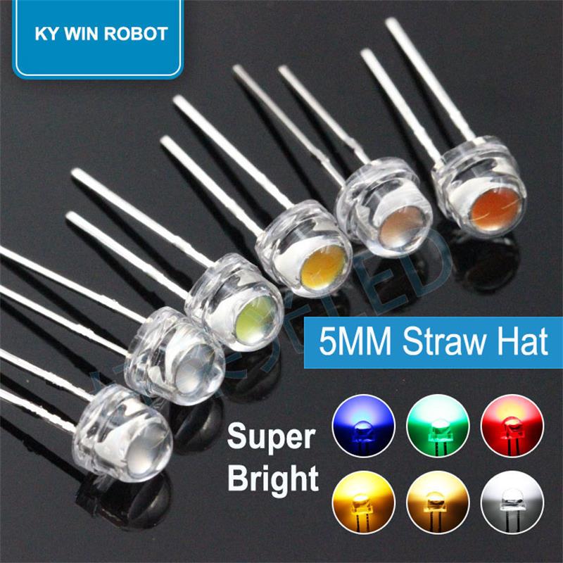 50PCS 5mm Straw Hat LED Diode Super Bright Led