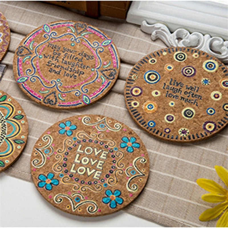 Boho Style Cork Wood Cup Mat Drink Coaster Tea Coffee Table Decor